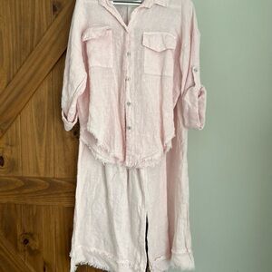 Pink Linen Shirt and Pant Set